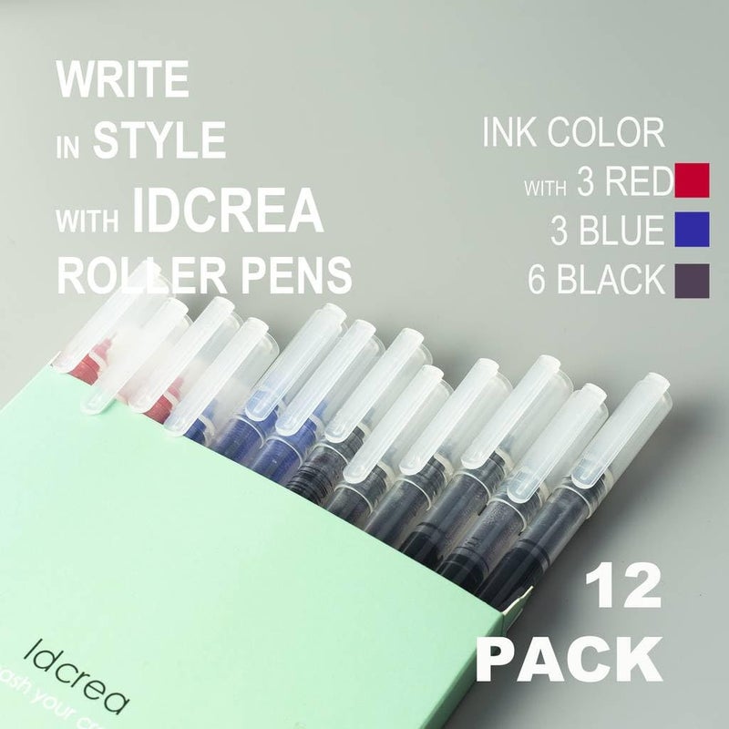 Idcrea Liquid Ink Roller Ball Point Pens 0.5 mm Fine Needle Tip No Bleed Rolling Ball Pens for Office Writing School Journaling Note Taking Assorted Colors 12 Count - Image 3